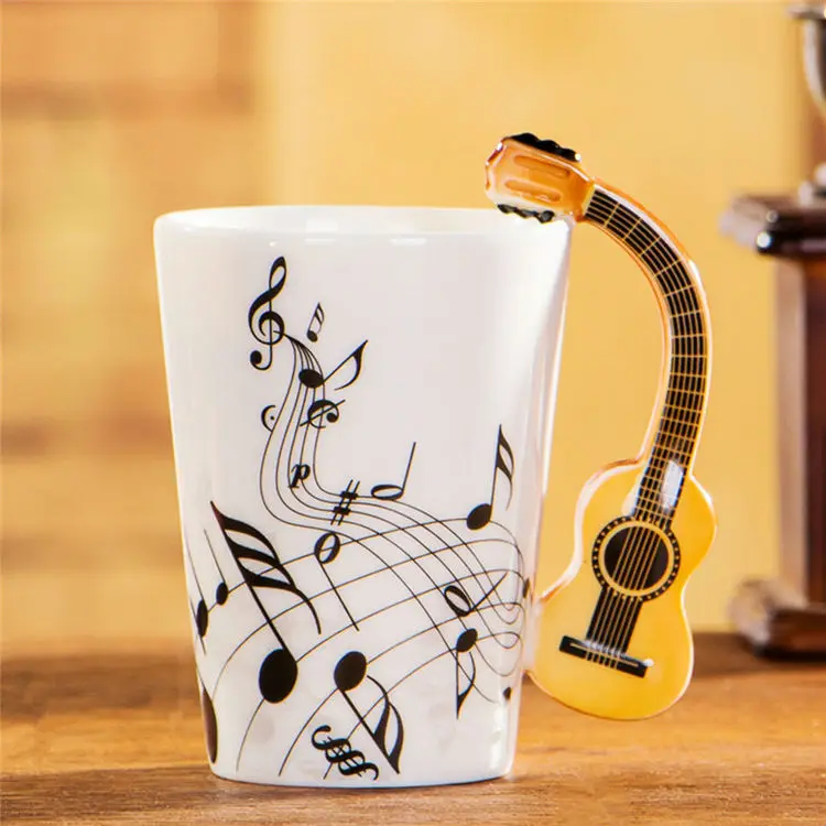 Creative Acoustic Guitar Ceramic Mugs  Cups Personality Music Note Milk Coffee Tea Cups Home Office Mugs Drinkware Novelty Gifts (2)