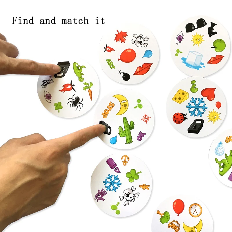 

Paper Dobble It Game Family Party Entertainment Spot Board Game Icon Match English Card Game it has metal box 55 cards/set