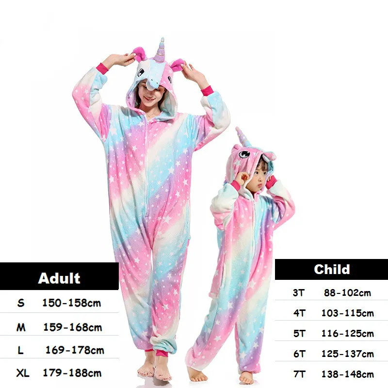 Розовый Единорог пижамы для детей взрослых Аниме косплей Кигуруми Onesie пижамы женские пижамы с капюшоном мультфильм цельный комбинезон - Цвет: xingkong tenma