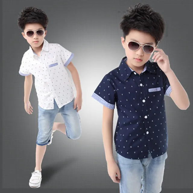 2018 font b Baby b font 3 10 years Boys Shirts Boy Shirt Short Sleeve School
