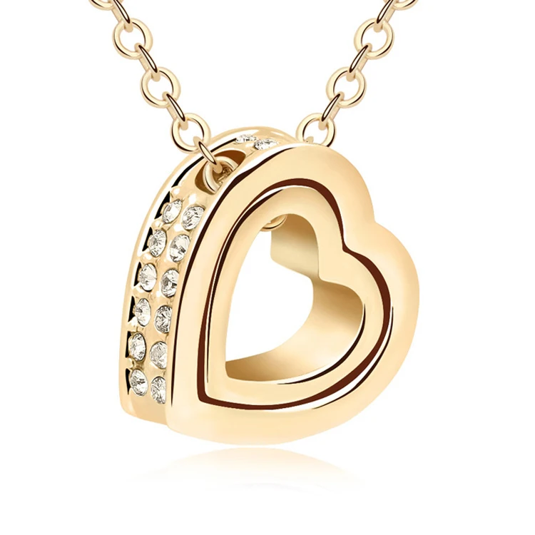 

crystal Heart in heart fashion crystal pendant necklace jewelry for women Gold Color New Sales Hot QS10476