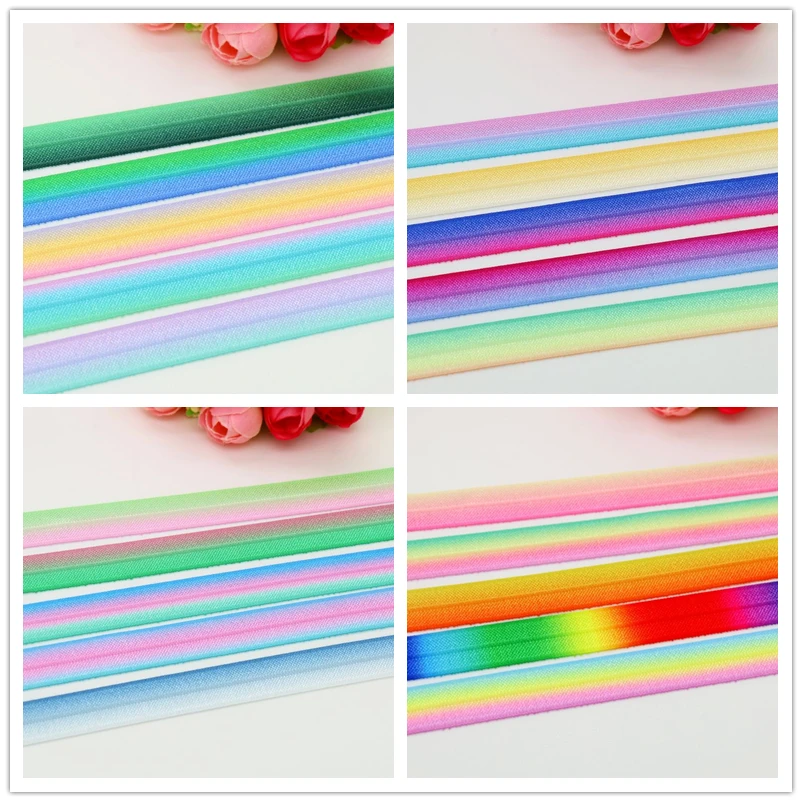 

5/8'' Free shipping Fold Elastic FOE gradient 20 color rainbow printed headband headwear hairband decoration wholesale OEM B1421