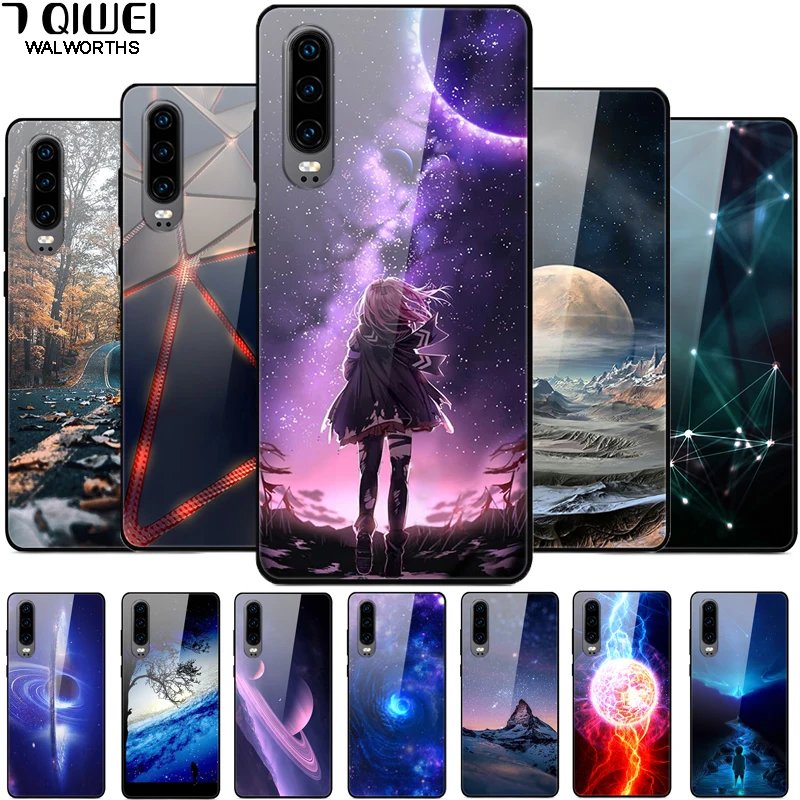 

H For Huawei P30 Case Glass Back Hard Phone Cover For Huawei P30 Pro P30Pro Case Soft Bumper Tempered P 30 Space for Huawe P30