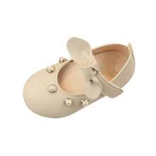 Элегантная повседневная обувь принцессы с бантом и жемчугом для маленьких девочек