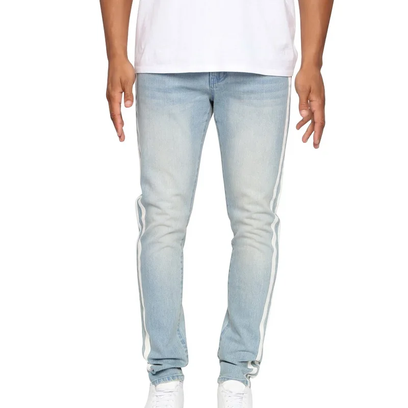 

MJARTORIA 2019 Summer Men Casual Soild Striped Jeans Slim Skinny Stretch Sports Trousers Fashion High Quality Full Length Jeans