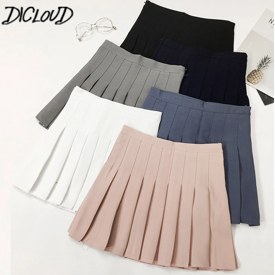 DICLOUD повседневные женские плиссированные юбки Harajuku Высокая талия мини юбка женская, одноцветная колледжа Ветер Плюс Размер Летняя юбка, суженная книзу