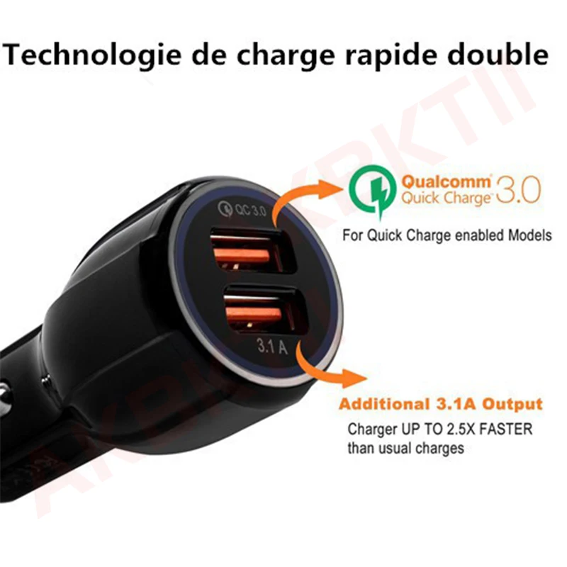 AKBKTII 3.1A شاحن سيارة سريعة تهمة QC 3.0 الهاتف المحمول شاحن 2 المزدوج ميناء USB سريع سيارة شاحن آيفون X سامسونج هواوي