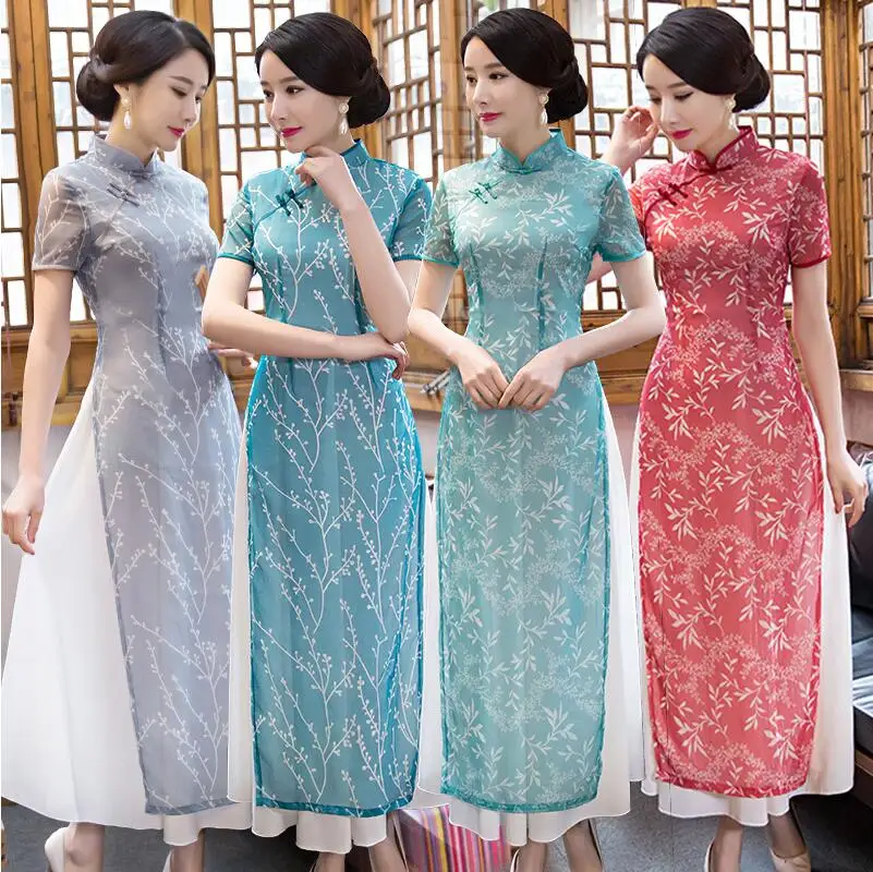 2018 летняя вьетнамская традиционная одежда Aodai qipao платье с длинным рукавом Ретро