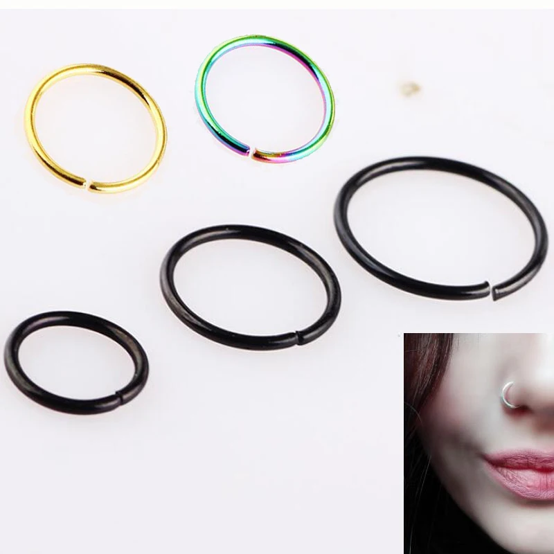 2pcs 20G 0.8mm Nostril Gold Silver Nose Hoop Rings clip on Nose ring