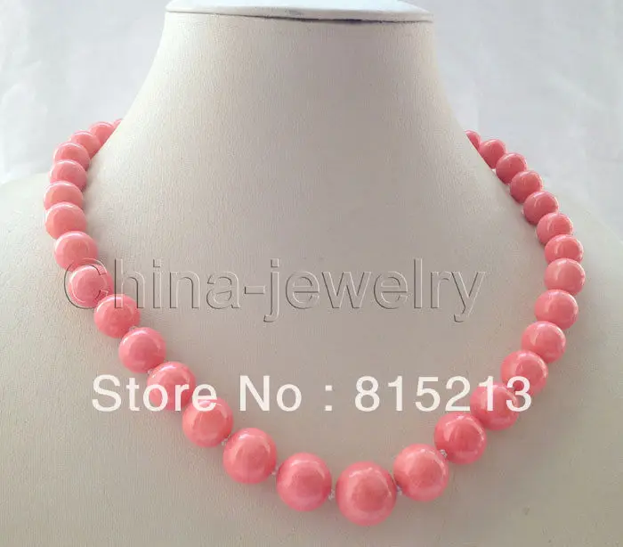 

ddh0024 Beautiful AAA+ perfect round pink coral necklace - zircon clasp