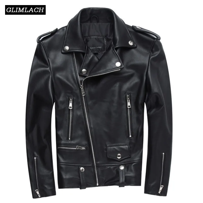 2018 Sheepskin Motorcycle Genuine Leather Jacket Mens Plus Size S-4XL Lapel Moto Biker Jacket Zipper Black Short Leather Coats 2018 Sheepskin Motorcycle Genuine Leather Jacket Mens Plus Size S-4XL Lapel Moto Biker Jacket Zipper Black Short Leather Coats