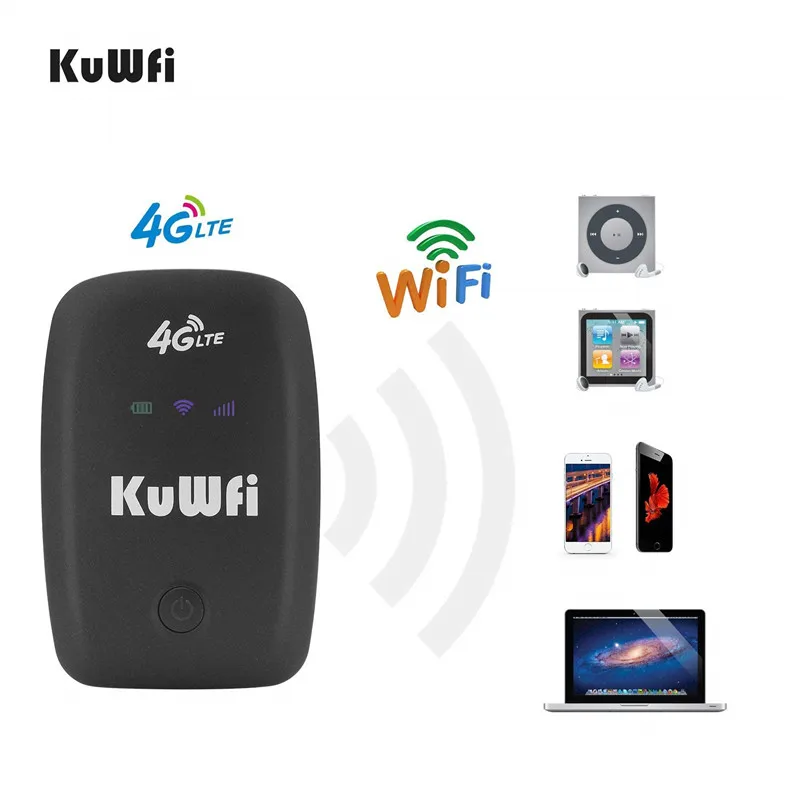KuWFi разблокированный 4G LTE мобильный wi-fi-роутер портативный 3g/4G Wifi роутер с слотом для sim-карты поддерживает LTE FDD B1/B3/B5
