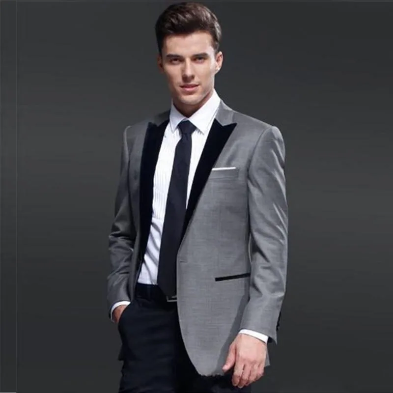 Traje Hombre мужские костюмы с брюками 2018 смокинг черный серым шалевыми лацканами Trajes