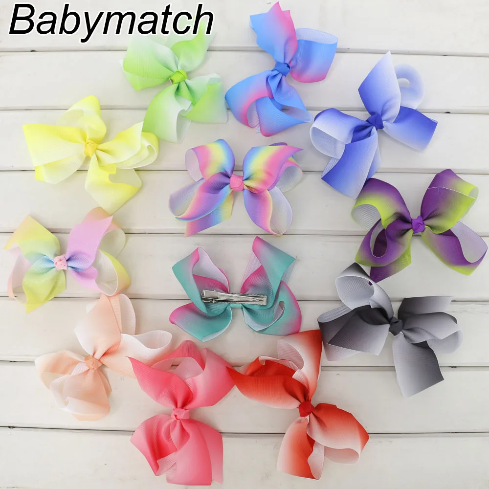 Babymatch Boutique 4.5'' Grosgrain Ribbon Hair Bows WITH Alligator Clip Rainbow Bow For Teens