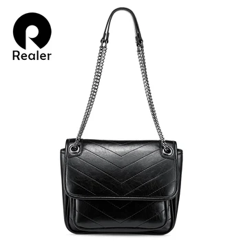 

REALER women shoulder bag PU leather ladies crossbody messenger bag fashion chain handbags with diamond lattice female luxury