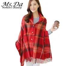 Новая клетчатая шаль с принтом винтажная вязаная одежда женский свитер Топы рукав летучая мышь размера плюс шаль накидка кардиган Туника красный, синий, хаки