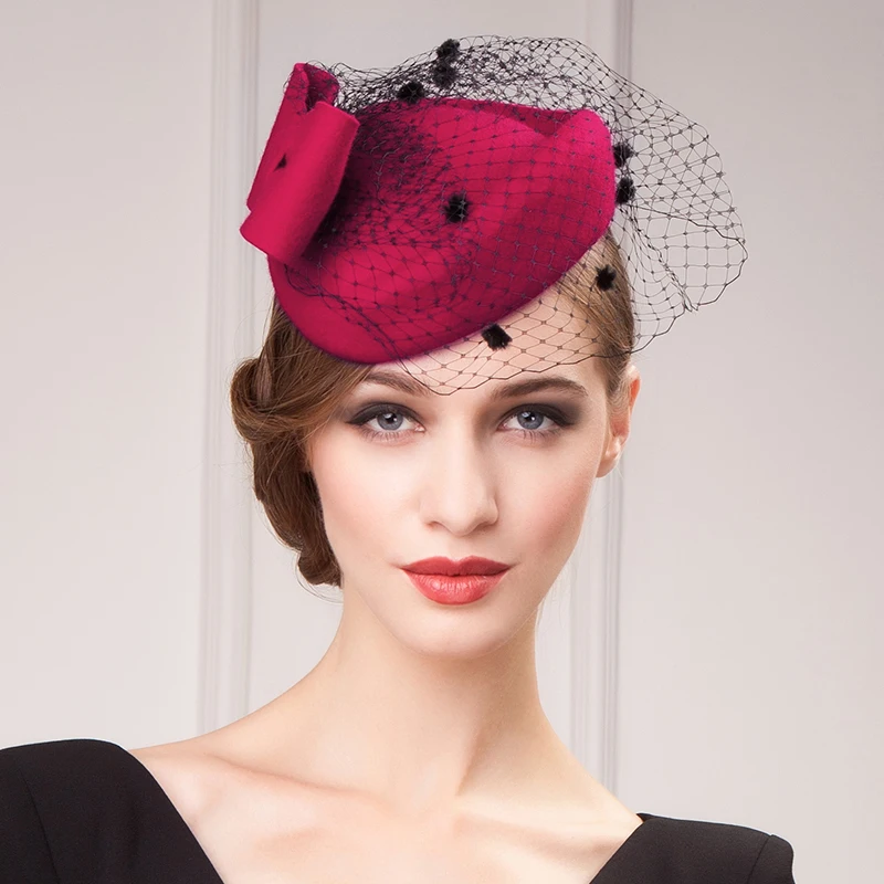100 Wool Women Lady Classic Fascinator Hair Pillbox Hat Bowknot Mesh