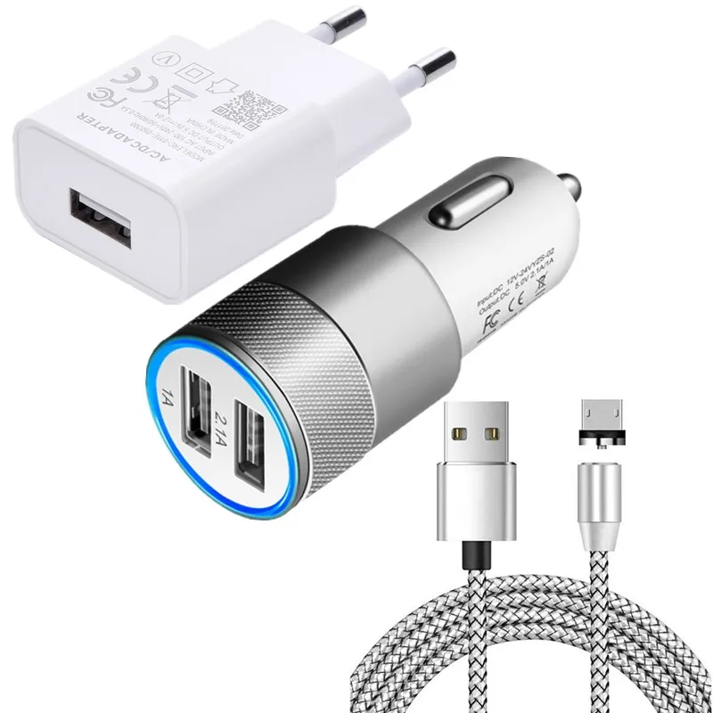 

EU Travel Wall Charger Metal Car Charger With Micro USB Magnectic Cable for Blackview A60 Oukitel C12 Pro Redmi 7 7A 6A Note 4X