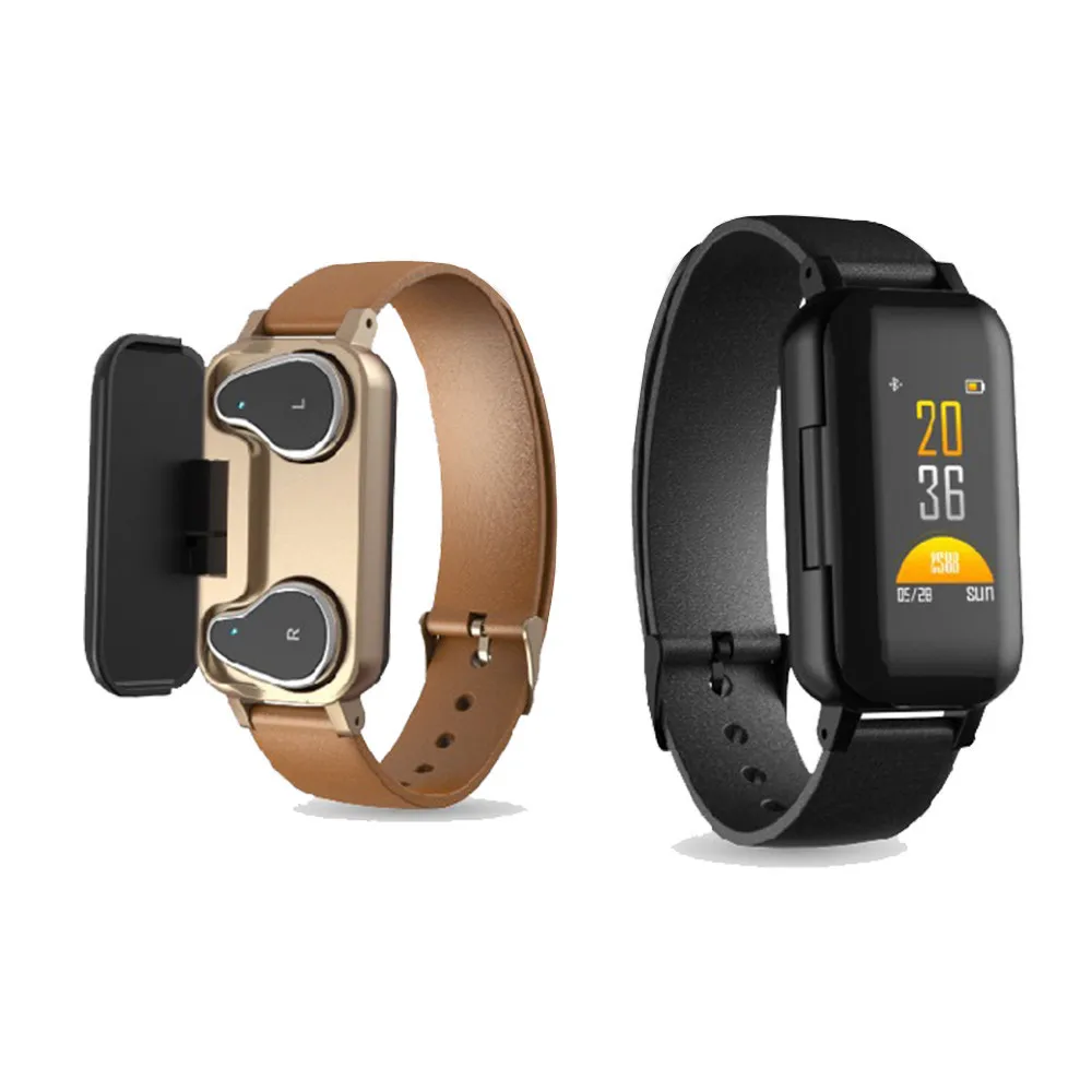 

Smart Watch Heart Rate Monitor Blood Pressure Monitoring Wristband With Bluetooth Headset Can Be Used As Earphone Charging Box