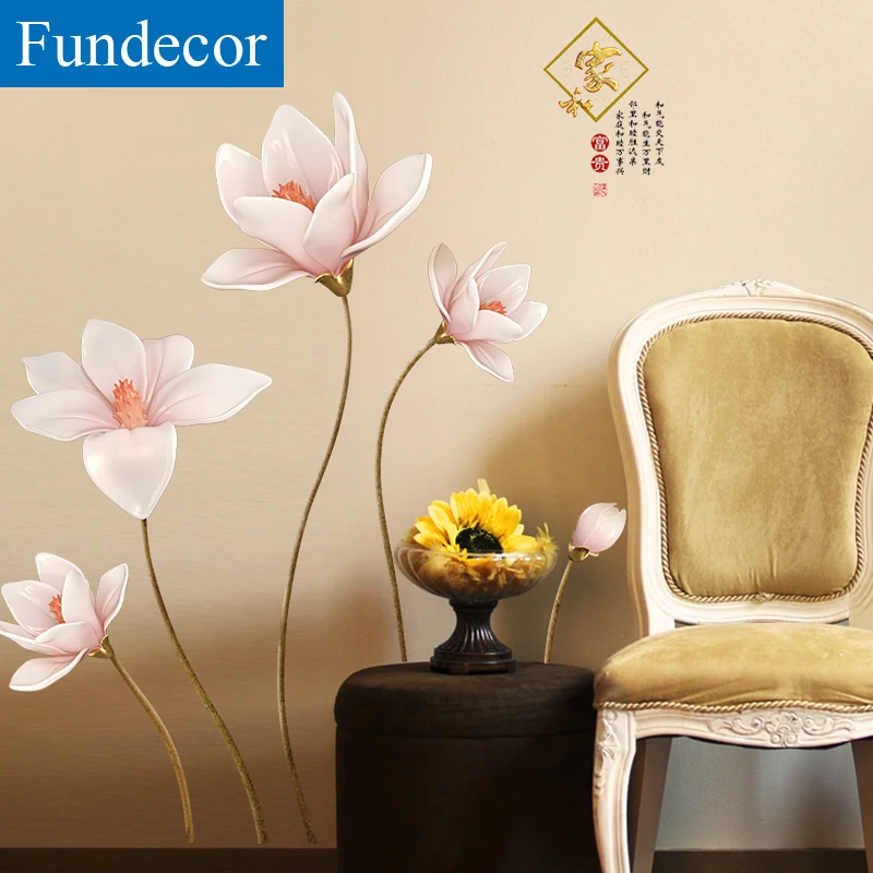 

[Fundecor] Chinese Style art wall stickers Home and Riches Embossed flowers wall decals vinyl living room bedroom home decor