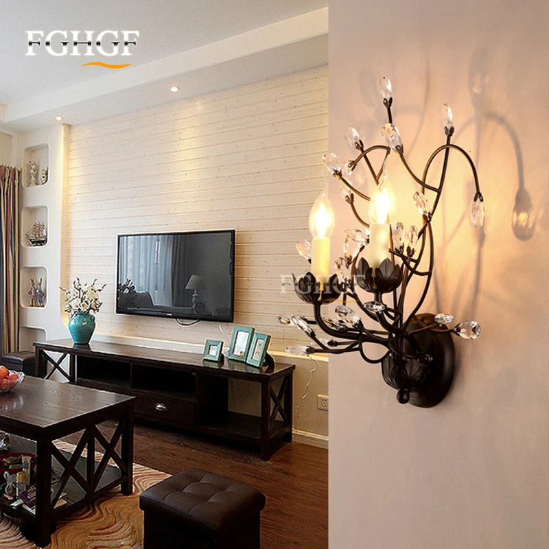 crystal wall lamp wall lights sconce bedroom bedside lamp candle double wall lamp for bedroom living room restaurant beside lamp (2)