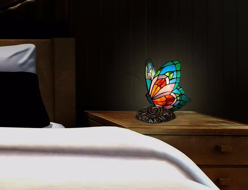 Jw_россия бабочка настольные лампы художественный Декор витражные светильники для гостиной бабочка Тиффани спальня отель прикроватные светильники