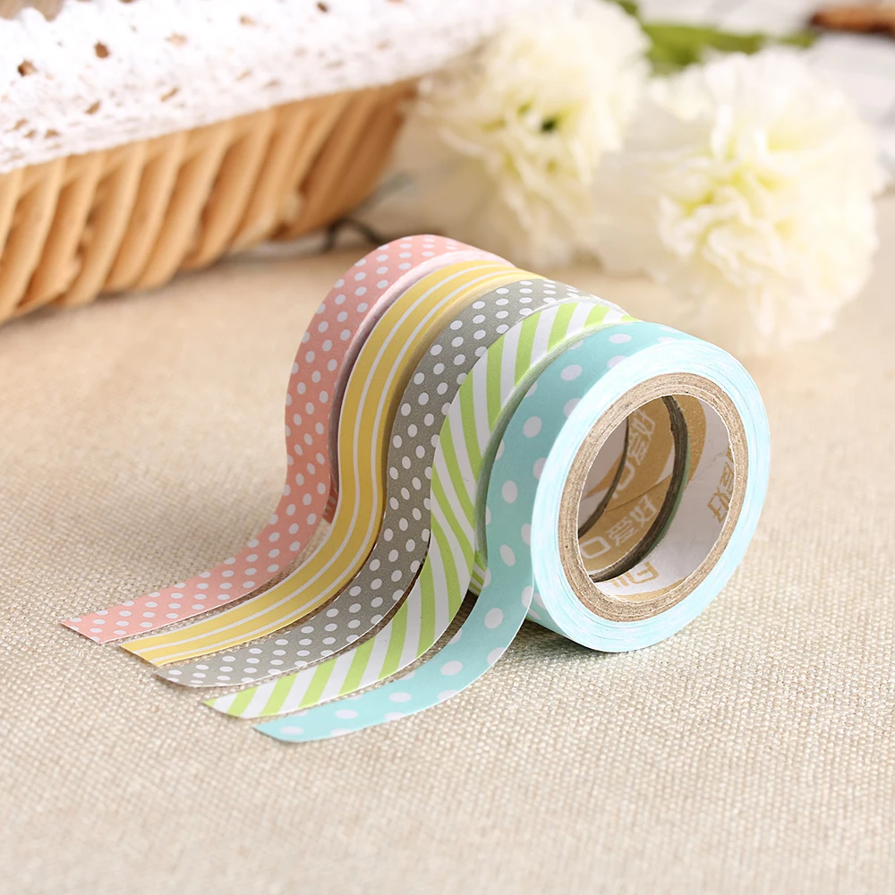 5Pc/Set 8MM*5M Candy Colorful Rainbow Tapes Paper Adhesive DIY Sticky ...