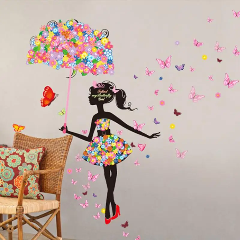 Цветок девочка зонтик наклейки на стену Декор для дома|mural wall|home decor wall muralsflower mural |