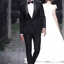 Мужские свадьба костюм обычный тёмный черный атлас жених смокинг жениха свадьба мужские костюмы