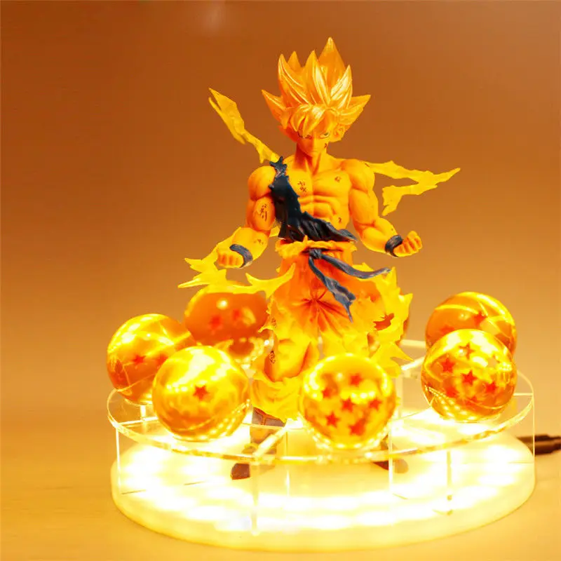 

New SGDOLL RARE Dragon Ball Z Super Saiya Goku Crystal Balls Power Up Led Light PVC Figure Model Toy Action Gifts Collection