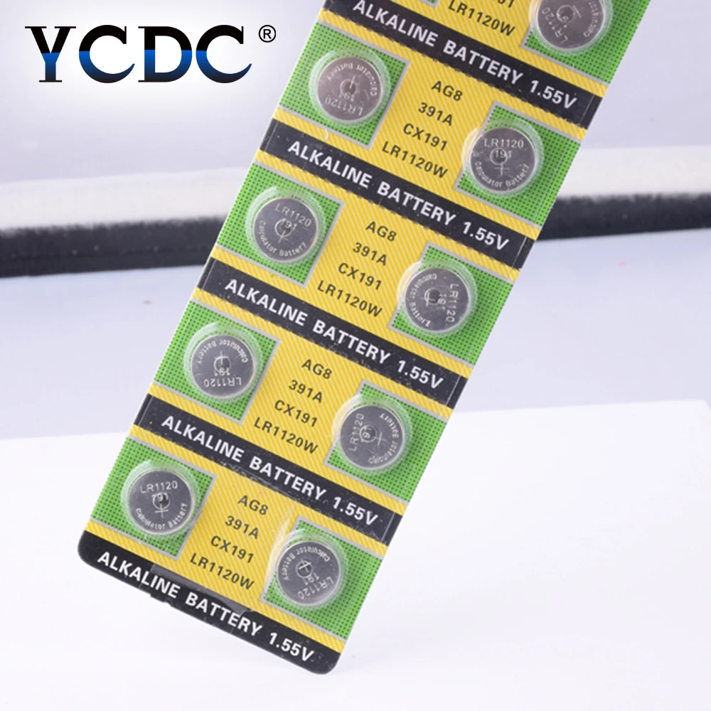 YCDC 10 шт. аккумулятор таблеточного типа AG6 AG12 AG8 AG9 AG10 AG11 1,5 V lr1130 акумуляторная батарея ворс ag6 pour montre