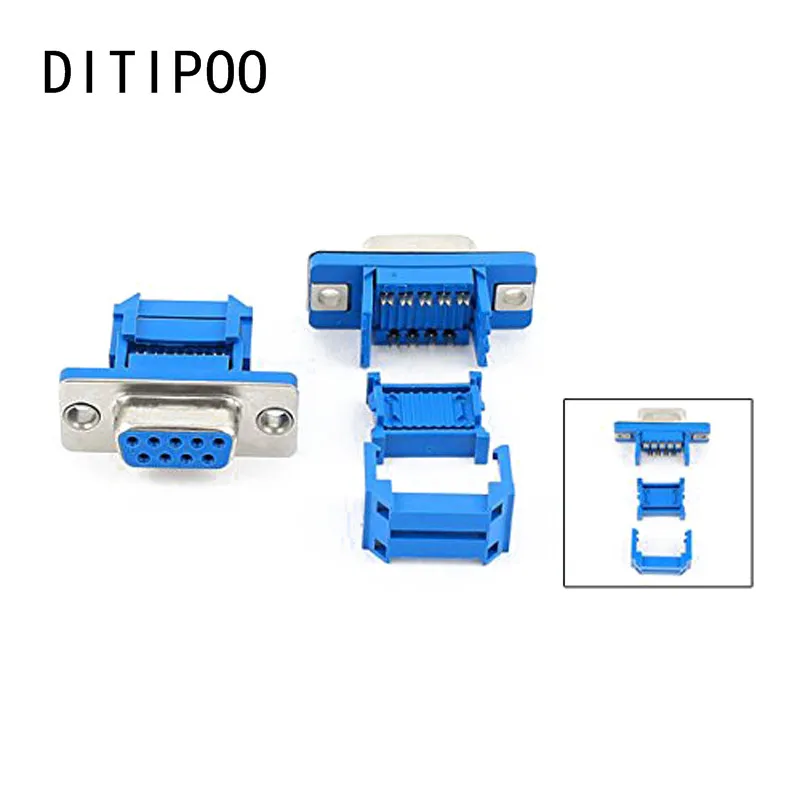 

Good 5 parts D-SUB 9-pin DB9 Female IDC crimp adapter plug for ribbon cable Blue