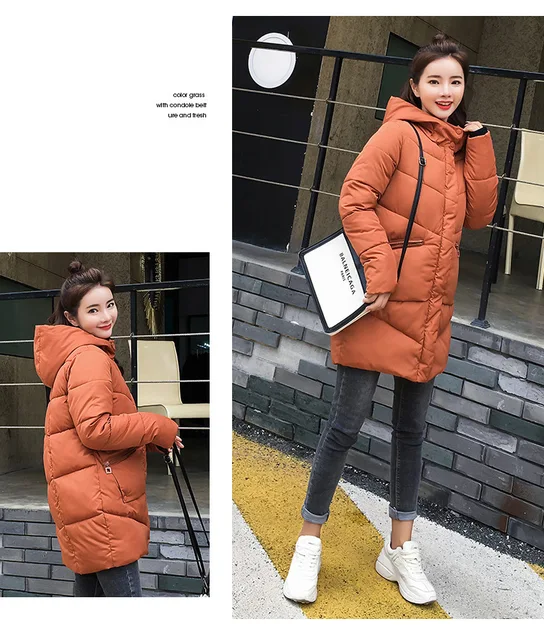 Karmel z kapturem elastyczna Zima w dół płaszcz kurtki długie ciepłe kobiety Casaco feminino Abrigos mujer Invierno 2018 Parkas płaszcze Outwear -