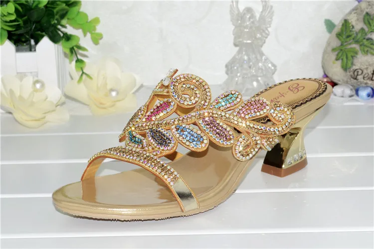 2016 New Sexy Elegant Rhinestone Sandals Thick With Party Casual Shoes For Woman Ladies Open Toe Leather Slippers High Quality11