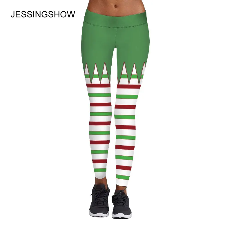 JESSINGSHOW Леггинсы для женщин модные горячие сексуальные леггинсы 3D печать Рождество Фитнес Брюки тренировочные штаны Sprtswear леггинсы