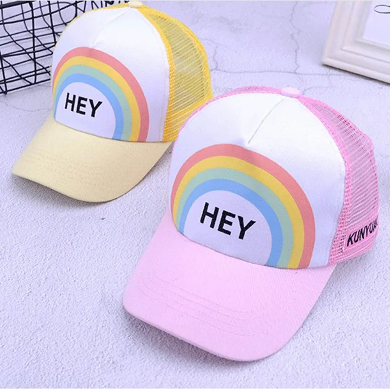 Girl Baby Baseball Cap Rainbow Hat Letter Embroidery HEY Baseball Caps