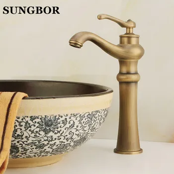 

Free shipping luxury antique bathroom faucet,hot and cold basin taps,classic brass brushed bathroom vessel mixer faucet AL-7195F