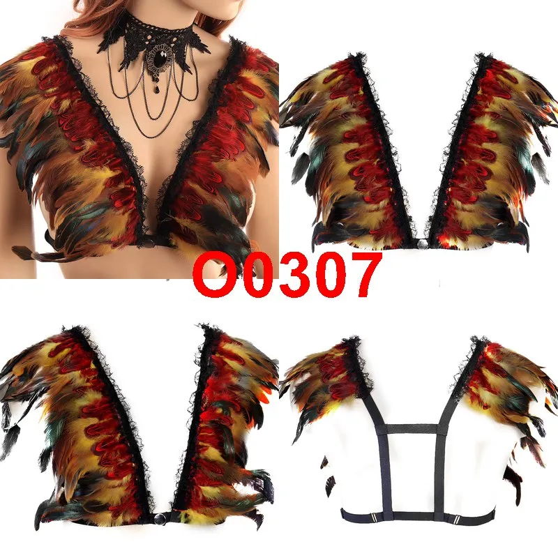 Multi-layer Feather Skirt Waist Belt Art Cosplay Sexy Dance Rave Body Bondage Garter Plus Size Elastic Harness Dress Halloween - Цвет: O0307