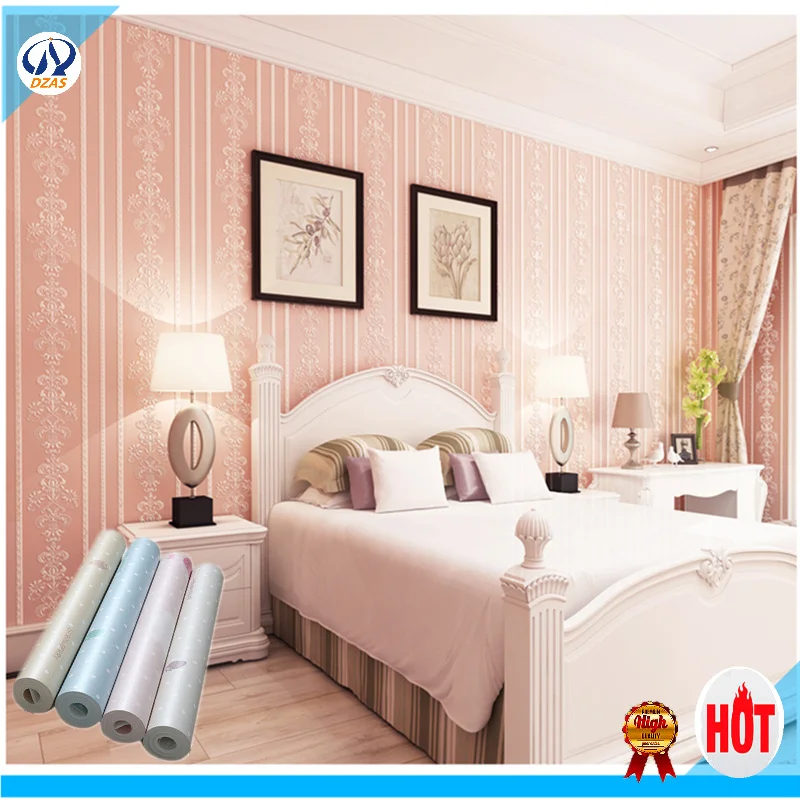 Strip pattern bed room modern non woven wallpaper European bedroom 3D