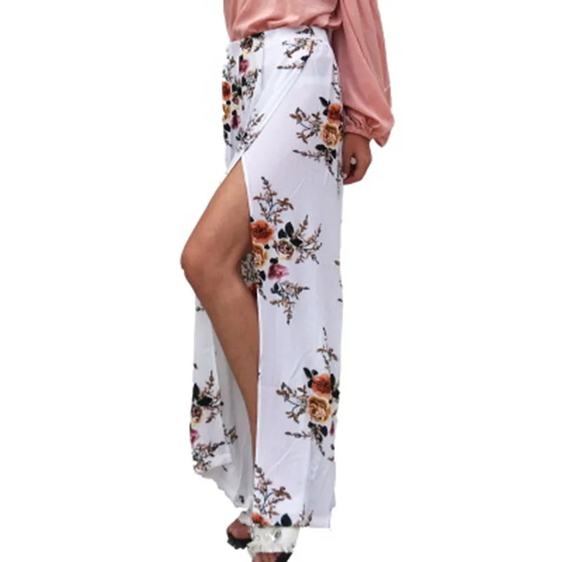 

AliExpress pants womens 2019 summer large size European chiffon printing split loose wide leg pants casual vestidos LY2141