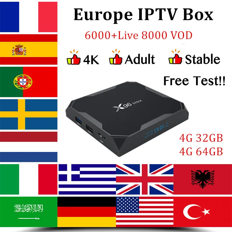 

Europe IPTV BOX X96 max smart tv box android 8.1 4G32GB/64GB+1 year IPTV subscription IPTV France Spain Portugal Nordic iPTV M3U