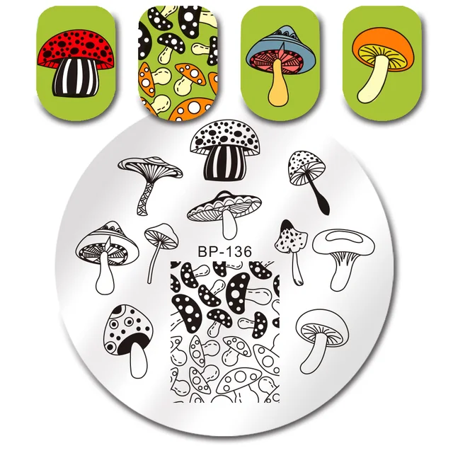 born pretty 1 pc round nail art template stamping plate mushroom