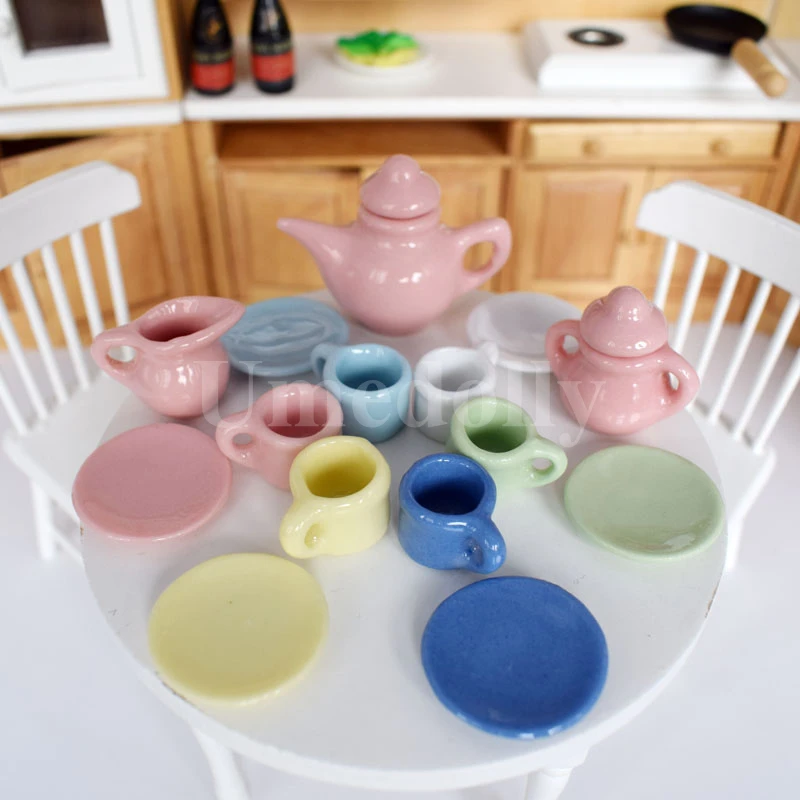 1/12 кукольный домик миниатюрные фарфоровые чайные чашки наборы мини чайный горшок ролевые игры кухонная посуда игрушка