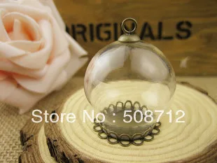 

Free shipping!GGP00022 50sets/lot 25mm Glass Globe Pendant Locket Charm opening 15mm +bronze tone lace base+ rings