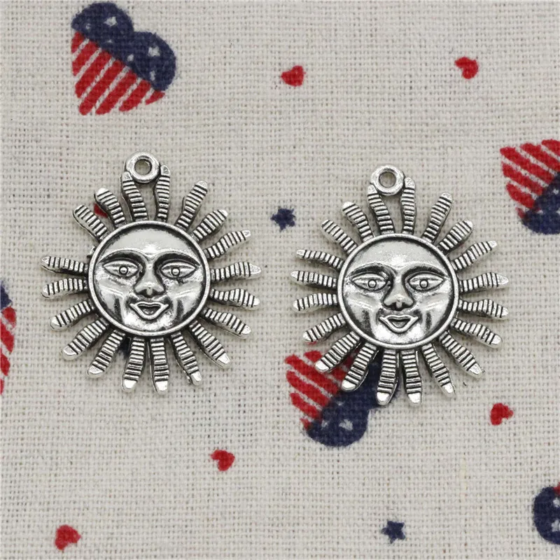 6pcs Charms sun face sunburst 34*29mm Tibetan Silver Vintage Pendants For Jewelry Making DIY