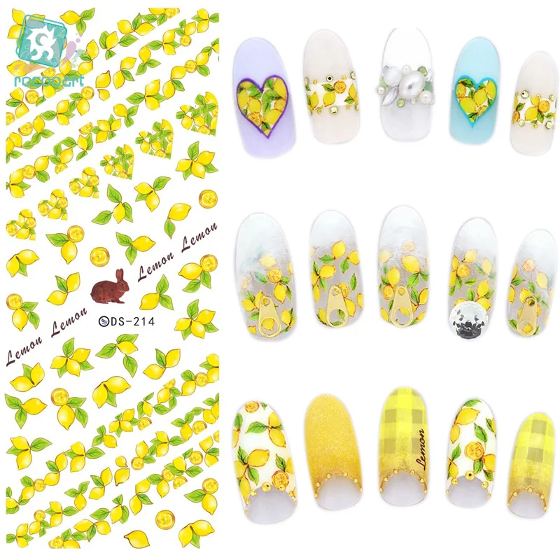 

Rocooart DS214 Nail Water Transfer Nails Art Sticker Yellow Lemon Rabbit Nail Wraps Sticker Watermark Fingernails Decals