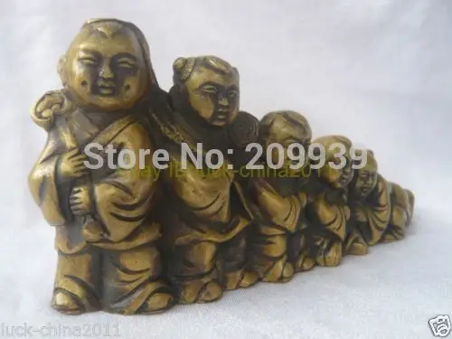 

huij 006582 Chinese Old style Brass Carved 5 boys Penholder A0403