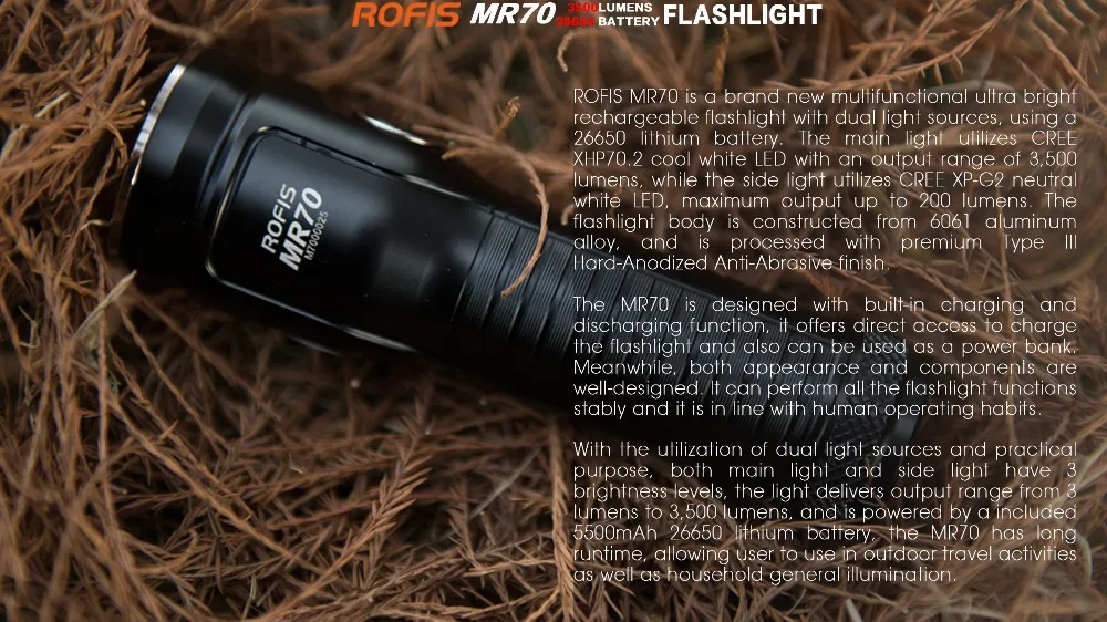 Rofis MR70 CREE XHP70.2 с заглушкой по часовой стрелке против XP-G2 3500lm Перезаряжаемые светодиодный вспышка светильник 248 м светильник фонарь+ 26650 5500 мАч батарея