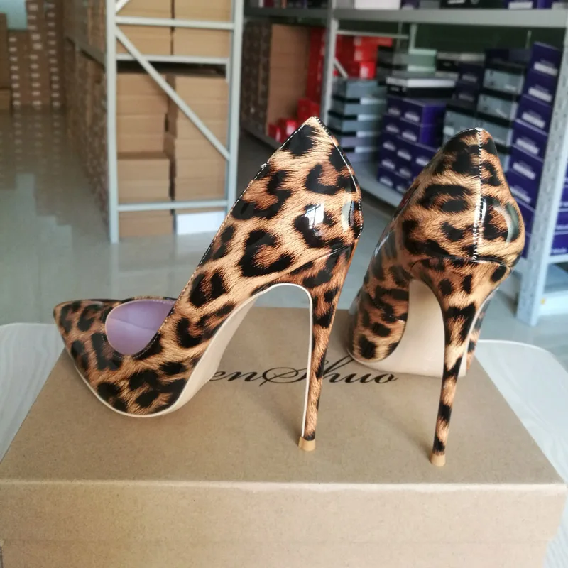 High Heels Shoes Women Leopard Print Sexy Pointy Toe Stilettos Women Pumps 10 12cm Party Heeled Designer Shoes Plus Size 11 12