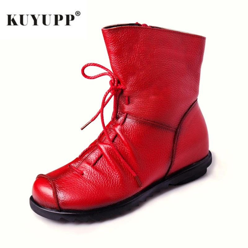 

Big size 35-42 Leather Women Ankle Boots Flat Booties Short Plush Winter Boot For Women Footwear Female Women Shoes DX1041
